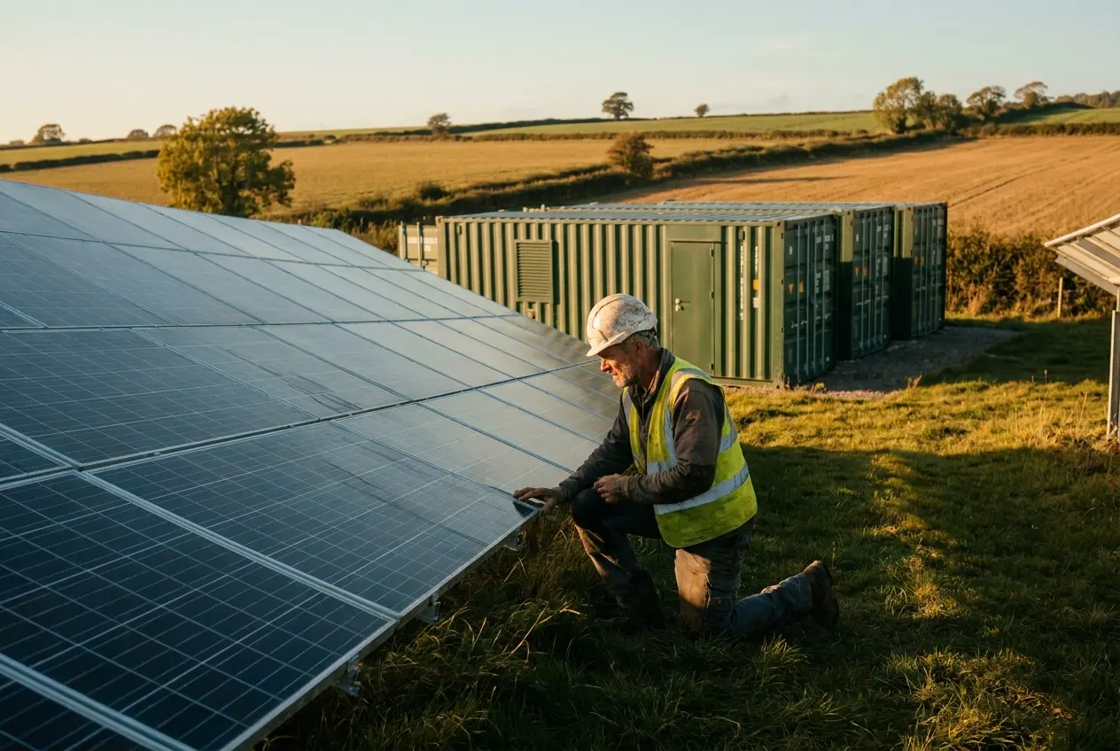 A renewable energy engineer at a commercial solar and battery storage site